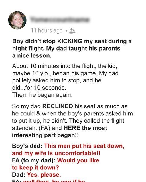 Child Kept Kicking My Airplane Seat — My Dad’s Calm Reaction Taught a Valuable Lesson
