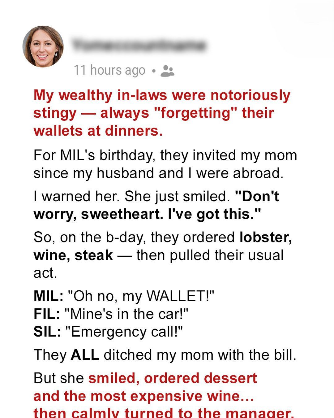 When My In-Laws Tried to Skip a ,500 Dinner — My Mom’s Comeback Shut Them Up