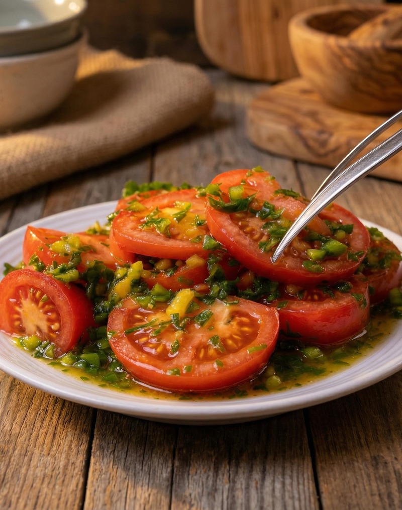 A Simple Fresh Tomato Salad Full of Balanced Flavor