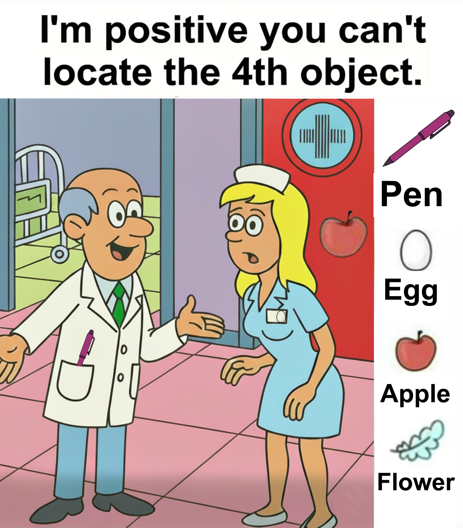 Test Your Observation Skills by Finding the Hidden Pen, Egg, Apple, and Flower