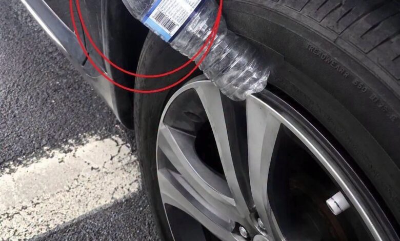 The Surprising Reason You Might See a Plastic Bottle by a Car Tire
